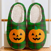 Clan Primrose (Fife) Tartan Halloween Pumpkin Slippers, Fluffy Spooky Slippers BC34 Primrose (Fife) Tartan Tartan Halloween